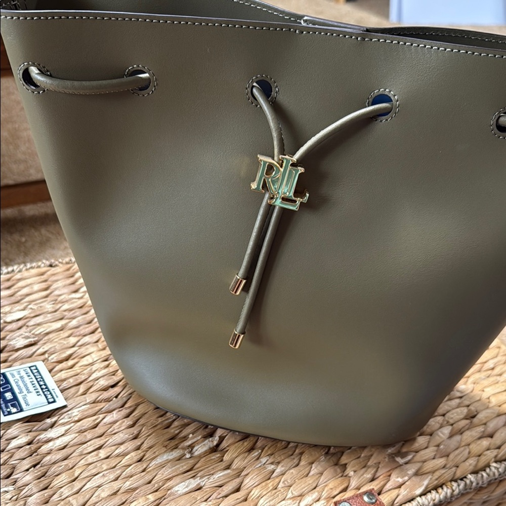 Ralph Lauren Green Shoulder Bag with Drawstring Closure